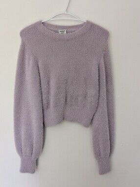 Sunday Best Aritzia Fuzzy Cropped Knit Sweater Lilac Mauve Y2K Style Chic M